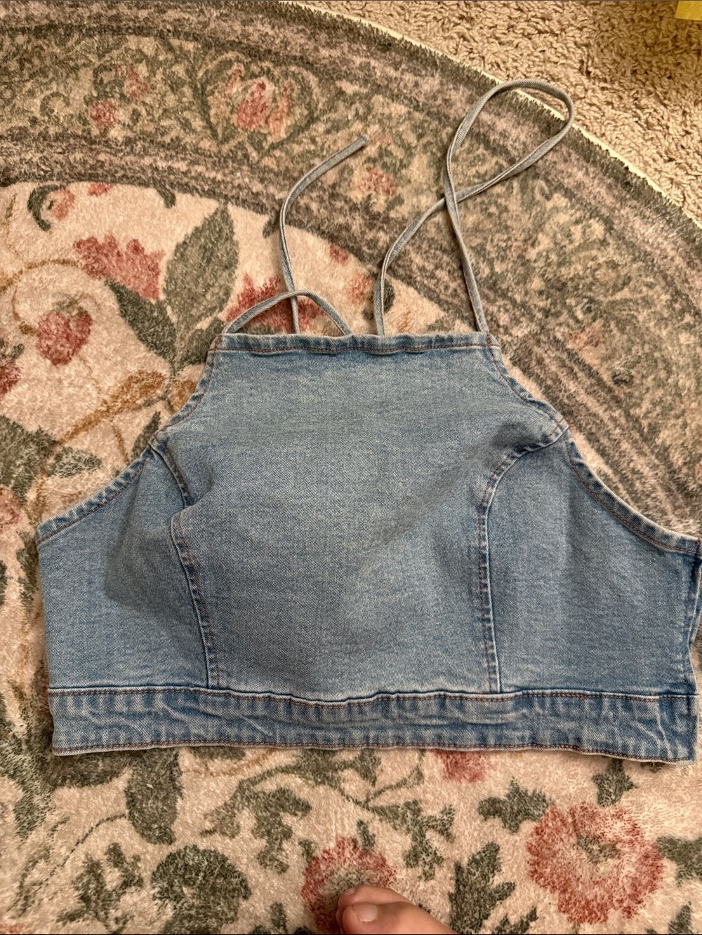 Forever 21 Light Blue Denim Halter Crop Top